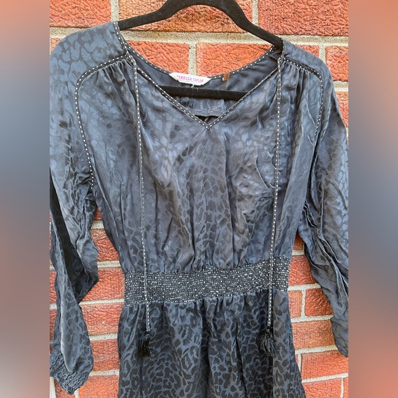 Rebecca Taylor Black Cheetah Peasant Dress Silk  Small - Picture 2 of 6